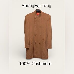 SHANGHAI TANG - Double-Breasted Tan 100% Cashmere Mandarin Collar Coat - US 40